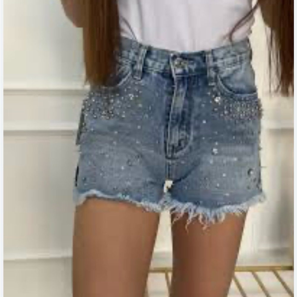 Velvet Heart relaxed denim shorts with stars and hearts rhinestones. NWT